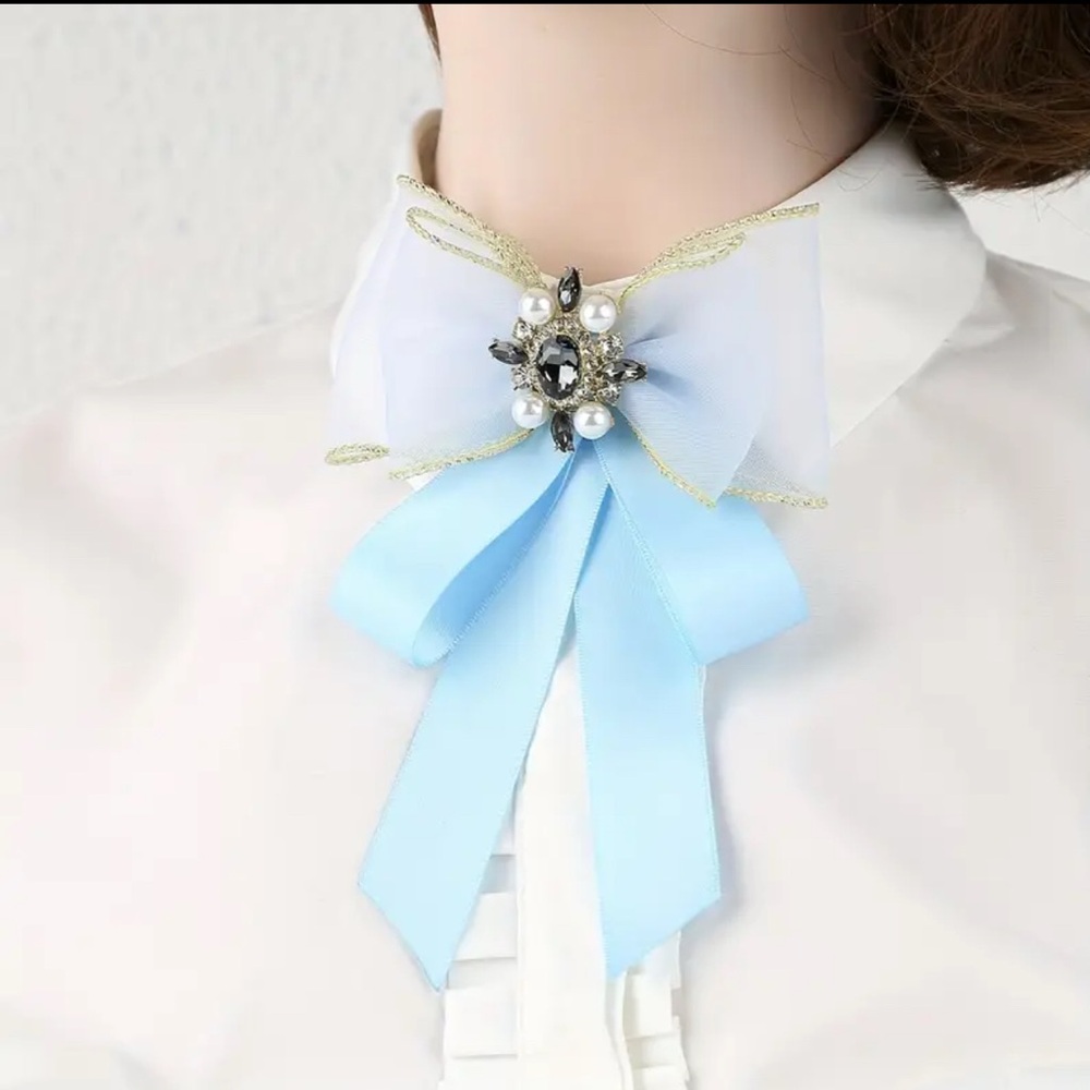 Elegant Blue Ribbon Bow tie Brooch